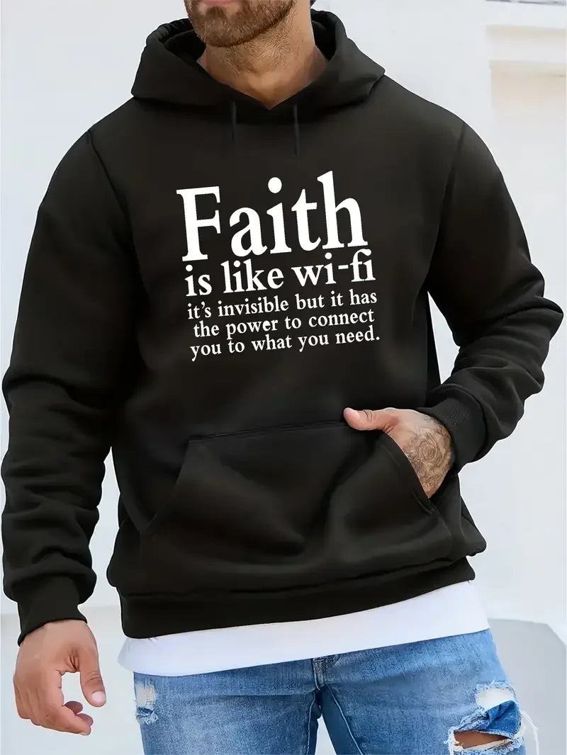 FAITH - Printed men's high-quality casual hoodie, loose, comfortable and trendy sweatshirt for autumn