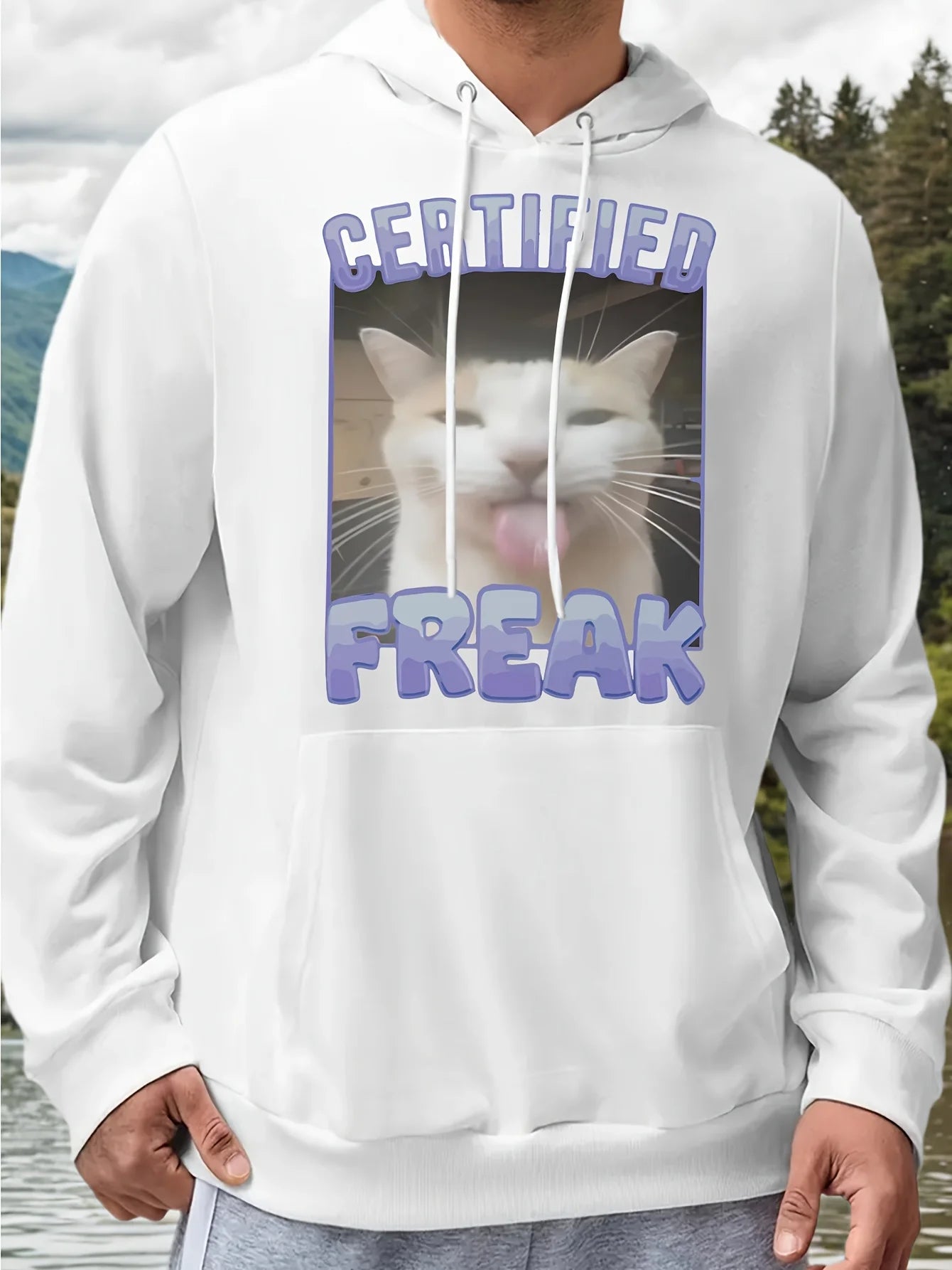 New high quality hoodies for men, funny cat print hoodies street fashion sportswear