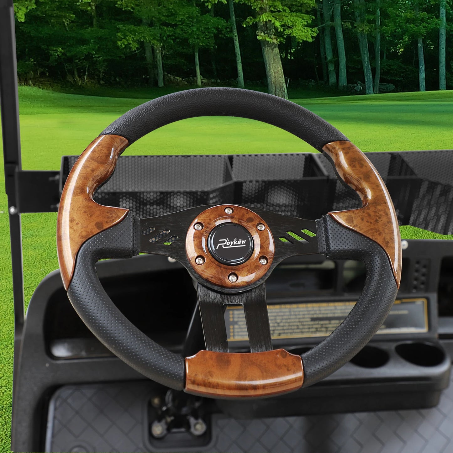 Roykaw Golf Cart Steering Wheel Fit for EZGO, Club Car, Yamaha & Most Golf Carts, Classic Steering Wheel, Carbon Fiber Style