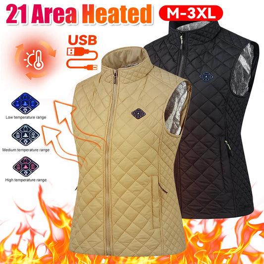 21 Areas Heated Vest Men Women Heated Jacket Winter Usb Heating Vest Self Heating Thermal Vest Heating Down Jacket Warmte Vest