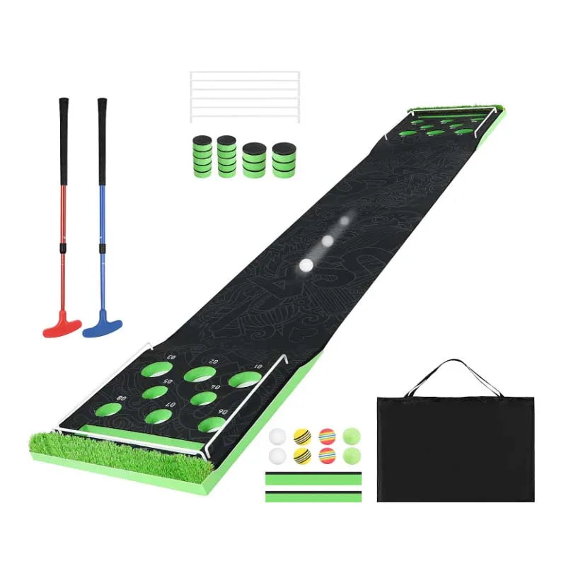 Golf Pong Putting Game Indoor Putting Green 10.1 Ft Golf Putting Game Set with 2 Putters, 8 Golf Balls, Putting Mat Practice