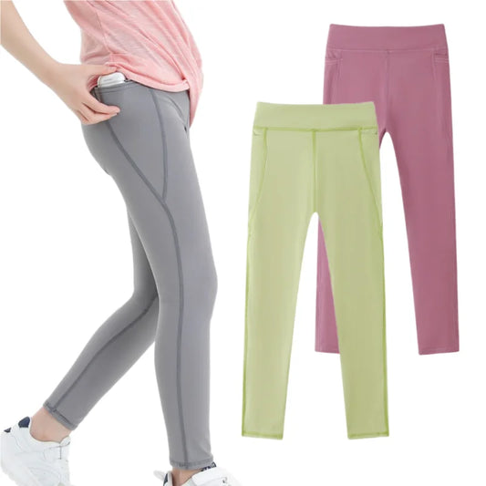 Girls Sports Leggings Pocket Butter Soft Kids Legging Dance Workout Running Pants Children Sportswear Active Tights Clothing