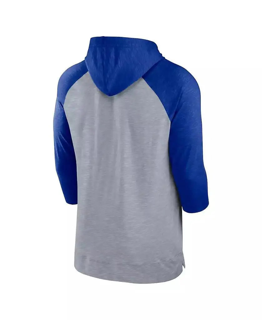 Nike | Men's Heather Gray, Heather Royal Buffalo Bills Raglan 3/4-Sleeve Pullover Hoodie