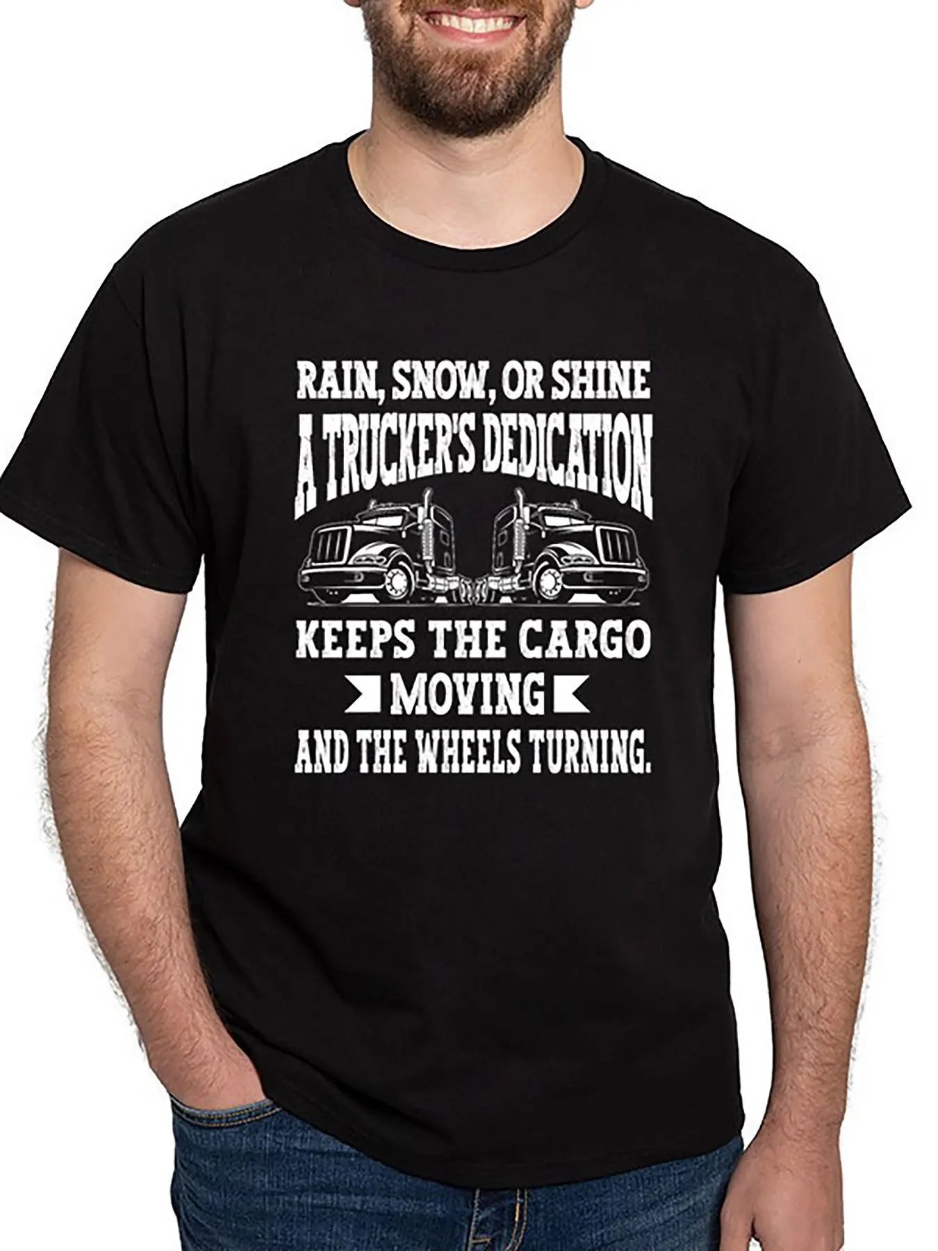 A trucker's dedication keeps the cargo moving 78524 funny Men’s Short Sleeve Graphic T-shirt Collection black