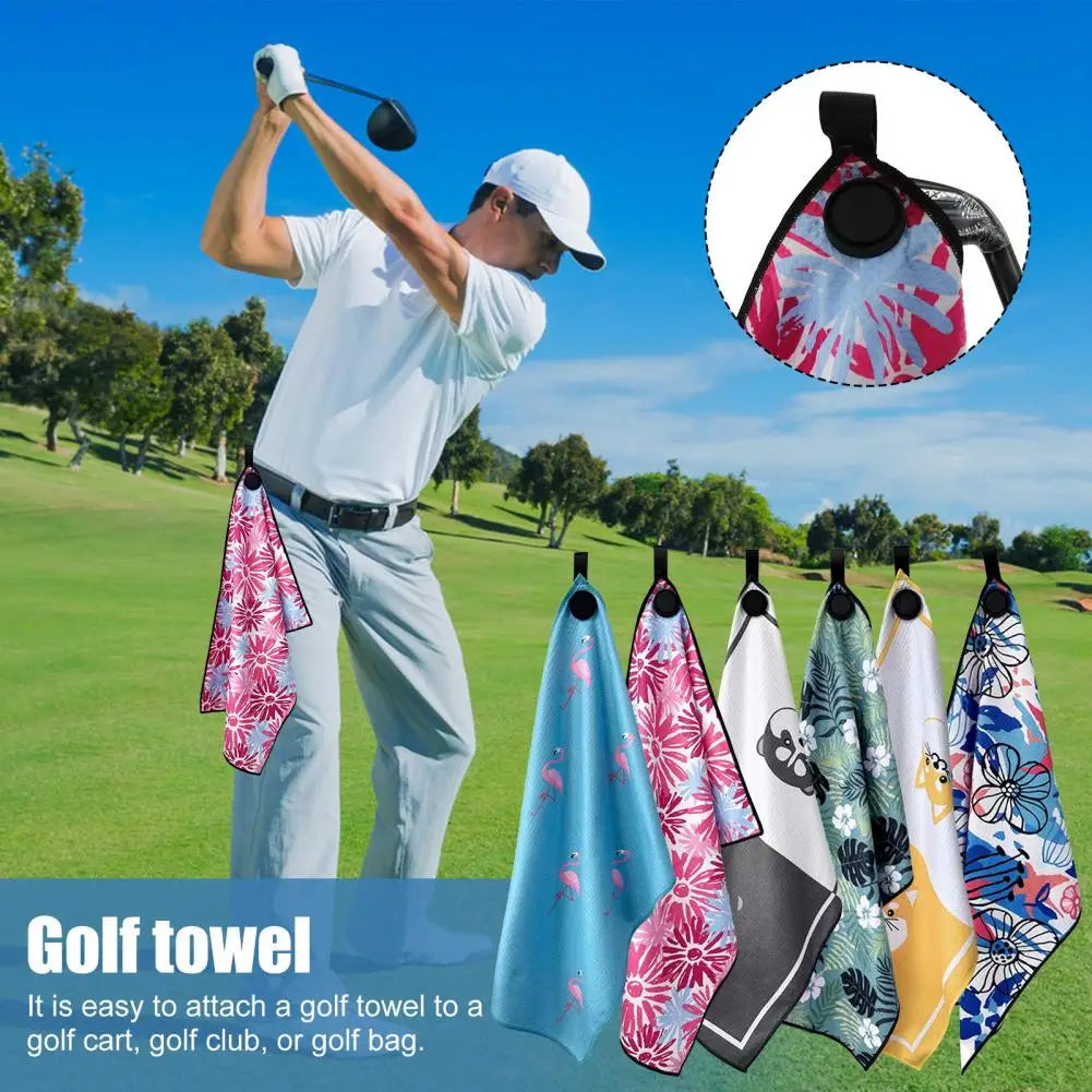 Golf Towel Magnetic Microfiber Waffle Golf Bag Towel Printed Golf Ball Cleaner Wet and Dry Dual Cleaning Towel 골프용품 악세사리