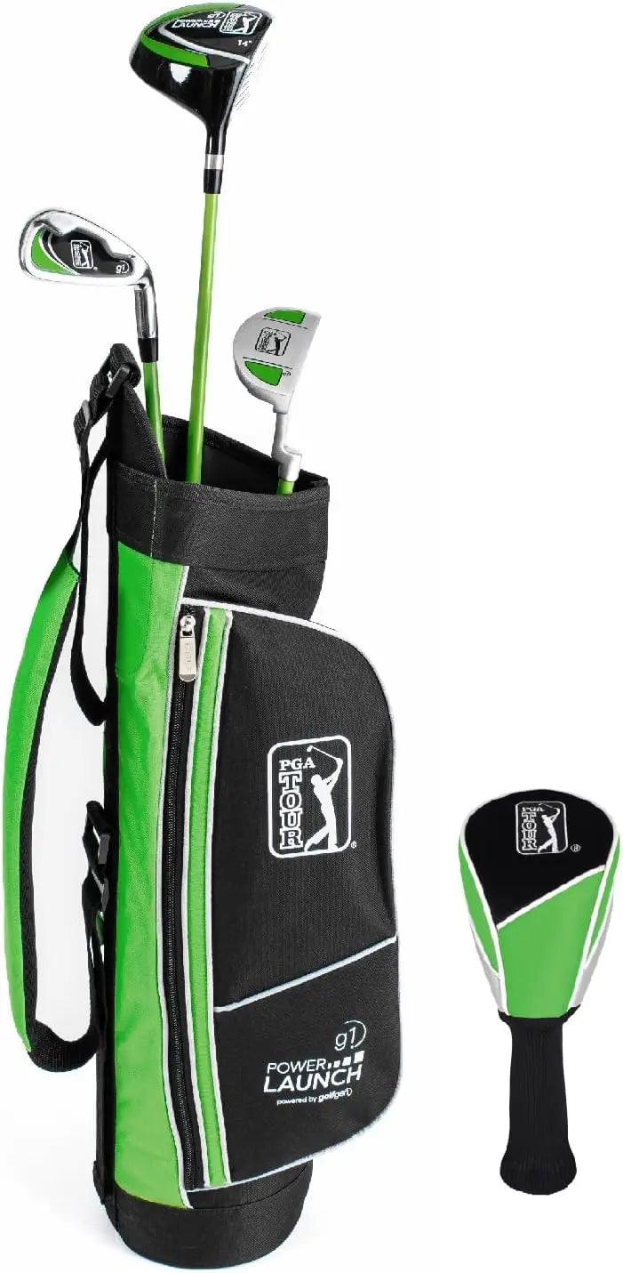 Kids Green Golf Club Set with 3 Clubs, Golf Bag & 5 Total Pieces | Golf Clubs and Sets for Heights 3'6" - 4'1
