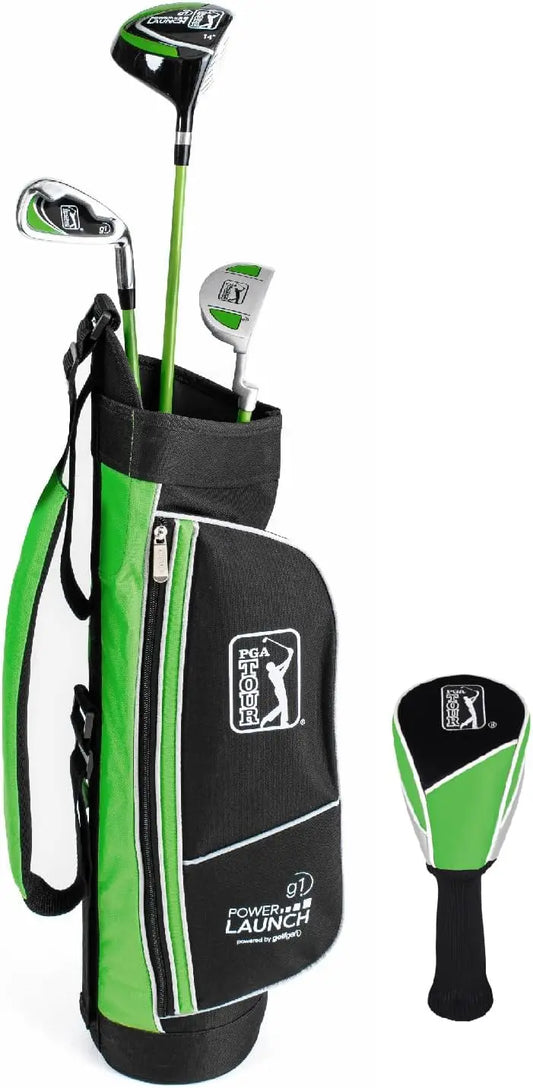 Kids Green Golf Club Set with 3 Clubs, Golf Bag & 5 Total Pieces | Golf Clubs and Sets for Heights 3'6" - 4'1