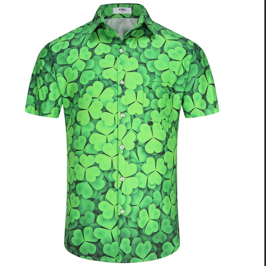 KYKU St Patricks Day Shirt Mens Hawaiian Shirts Short Sleeve Green Button Up Top