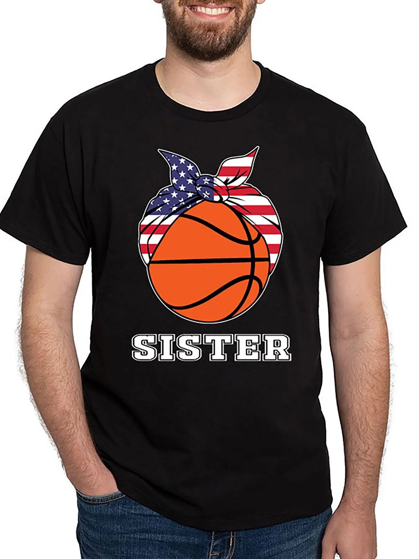 Basketball Sister Jersey Gift for Basketball 161667 funny Men’s Short Sleeve Graphic T-shirt Collection black
