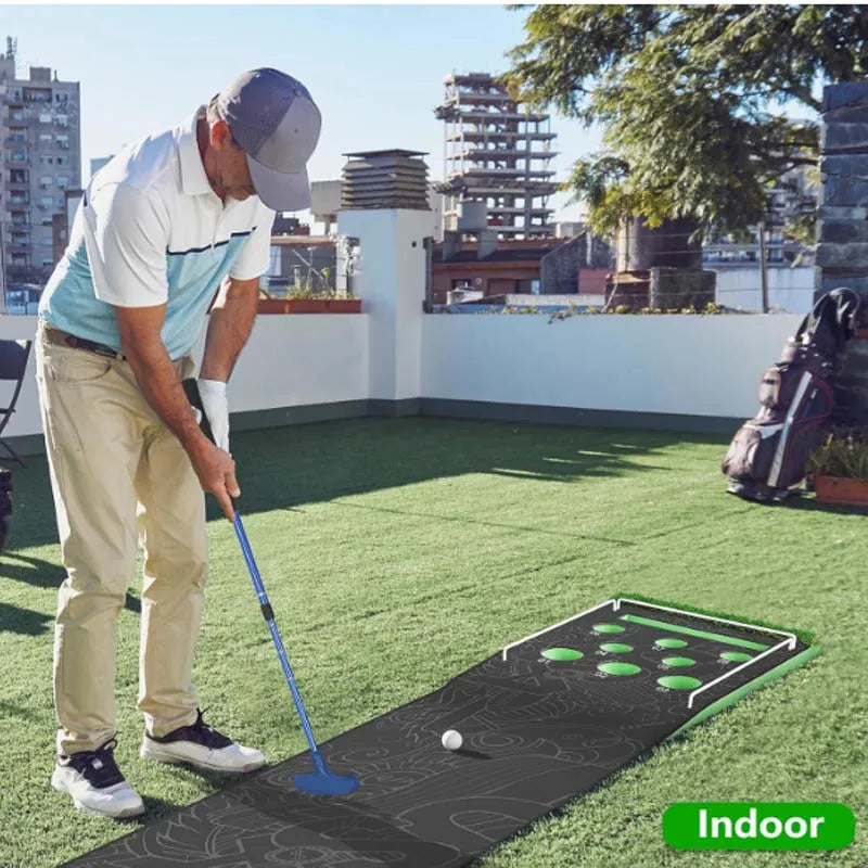 Golf Pong Putting Game Indoor Putting Green 10.1 Ft Golf Putting Game Set with 2 Putters, 8 Golf Balls, Putting Mat Practice