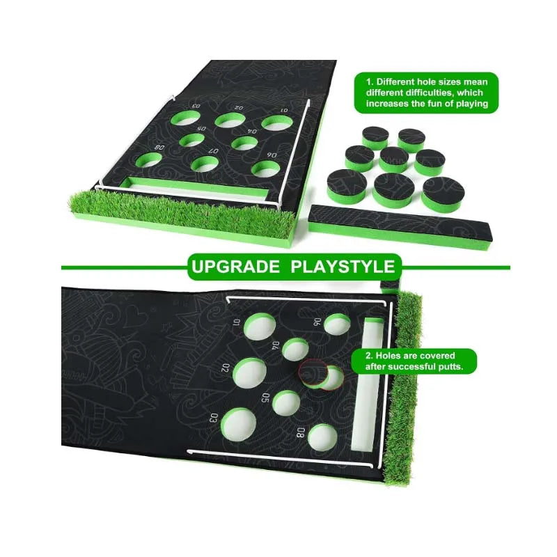 Golf Pong Putting Game Indoor Putting Green 10.1 Ft Golf Putting Game Set with 2 Putters, 8 Golf Balls, Putting Mat Practice