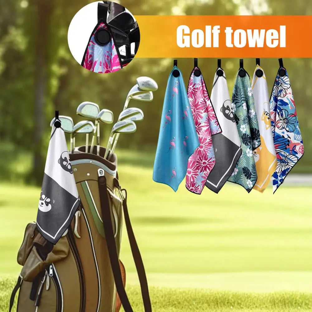 Golf Towel Magnetic Microfiber Waffle Golf Bag Towel Printed Golf Ball Cleaner Wet and Dry Dual Cleaning Towel 골프용품 악세사리