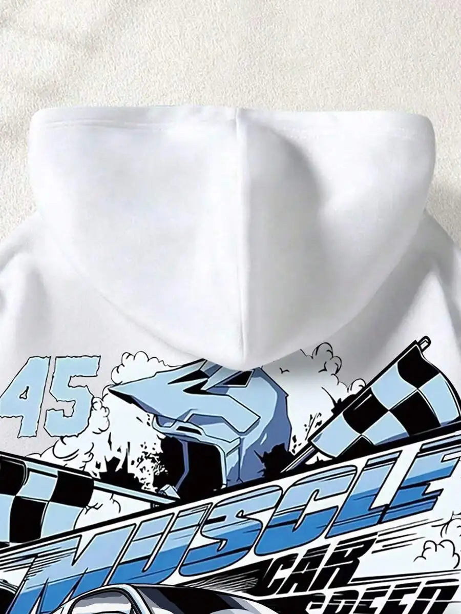 Men's new high-quality sweatshirt, sports car print fashion trend 280g heavyweight street sweatshirt