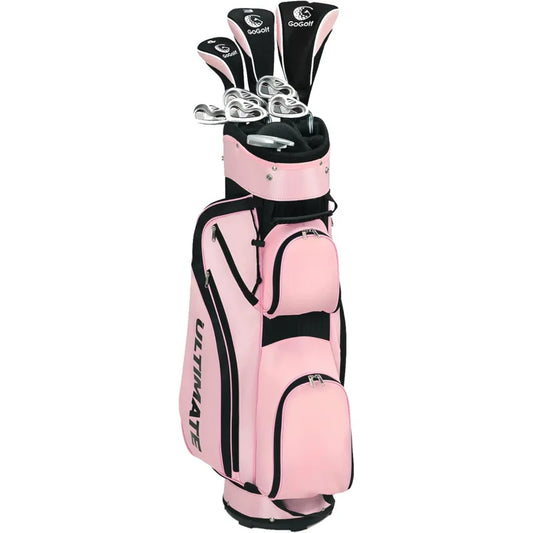 9/10 Pieces Women's Complete Golf Clubs Set Right Hand, Includes 460cc Alloy #1 Driver & #3 Fairway Wood & #4 Hybrid & #6/#7/#8/
