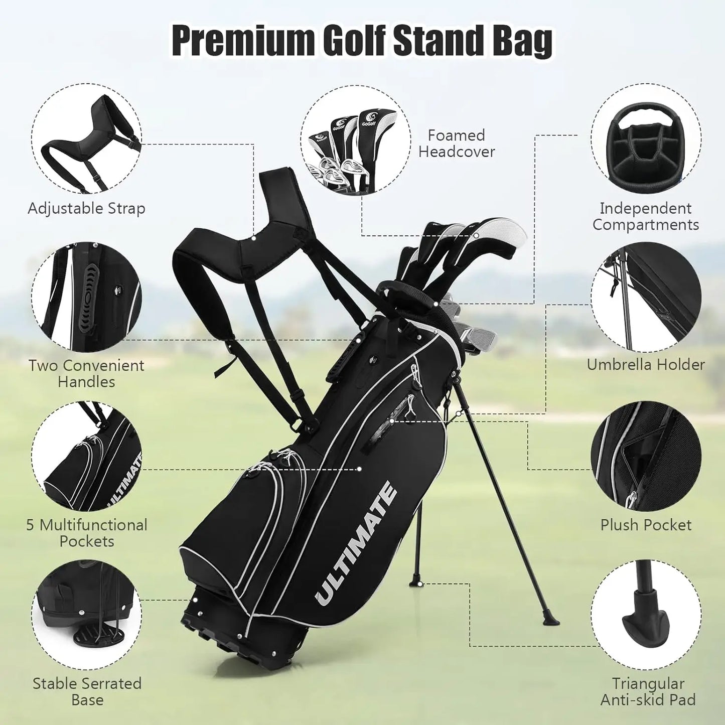 Tangkula 9/10 Pieces Men's Complete Golf Clubs Set Right Hand