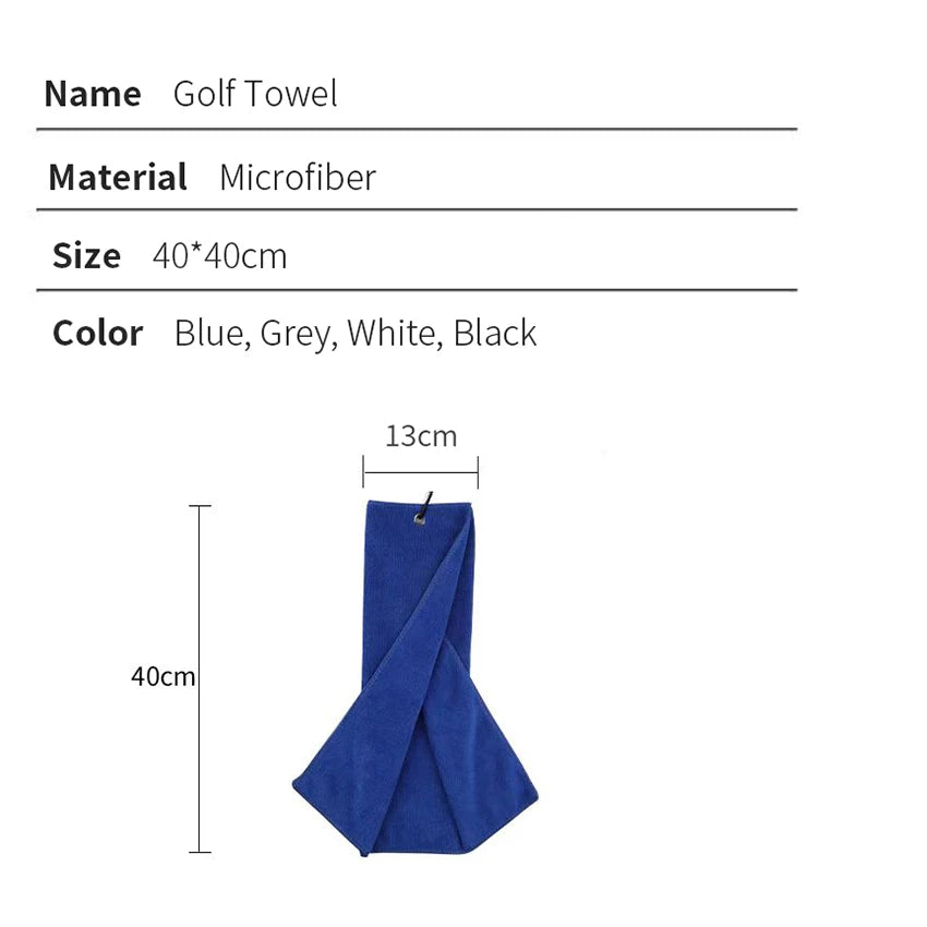 Golf Towel For Golf Bags with Clip Microfiber Golf TowelTri-fold Golf Towel Blue White Black And Gray Gift For Men Women