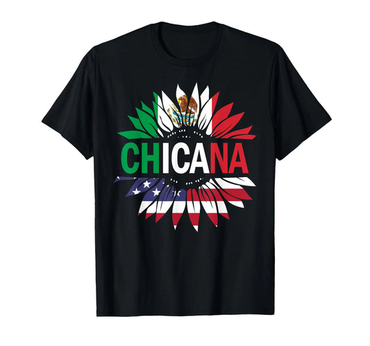 Chicana Shirt Men Women Sunflower Mexican Flag Mexico Independence Day USA Flag T-Shirt