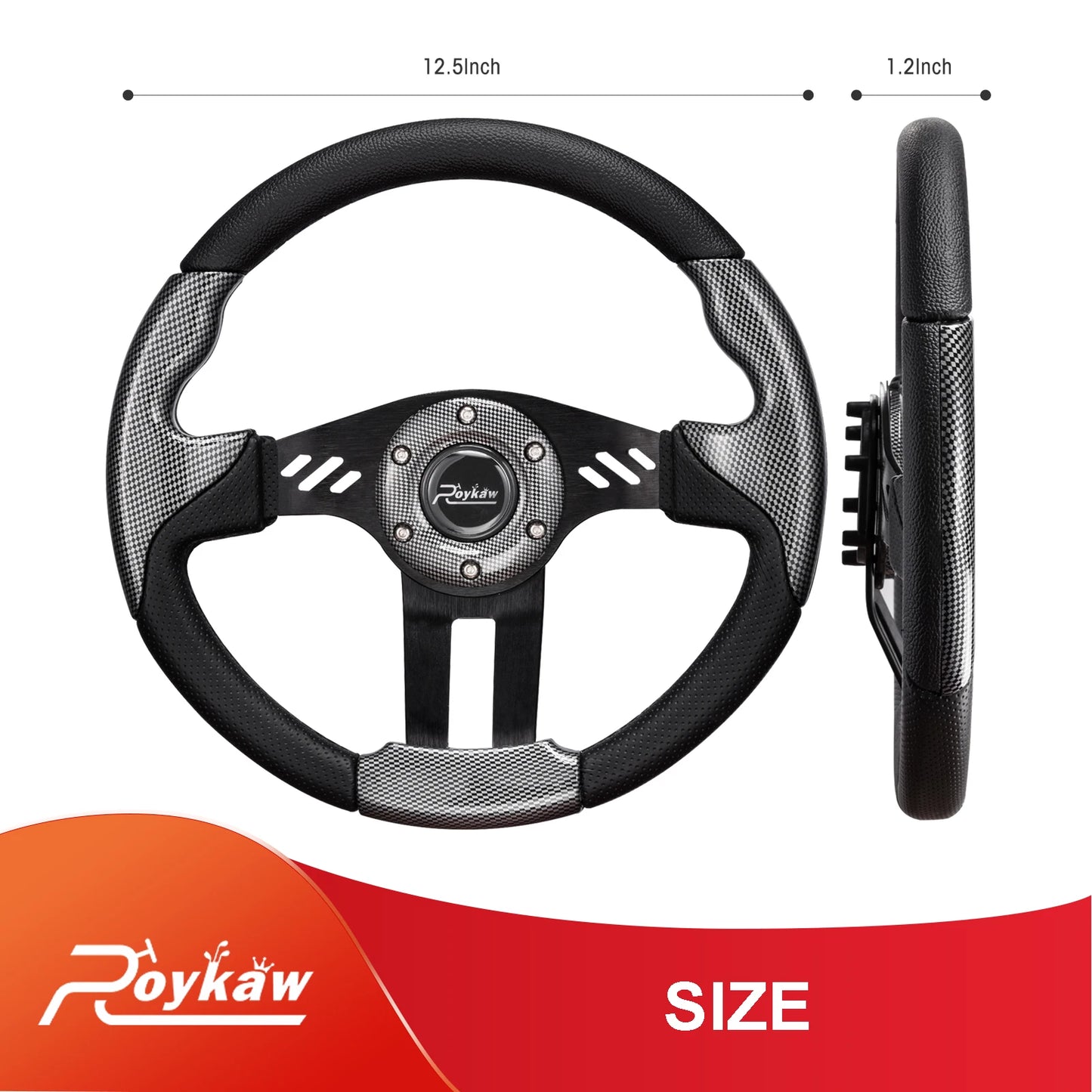 Roykaw Golf Cart Steering Wheel Fit for EZGO, Club Car, Yamaha & Most Golf Carts, Classic Steering Wheel, Carbon Fiber Style