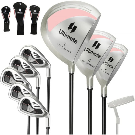 9/10 Pieces Women's Complete Golf Clubs Set Right Hand, Includes 460cc Alloy #1 Driver & #3 Fairway Wood & #4 Hybrid & #6/#7/#8/