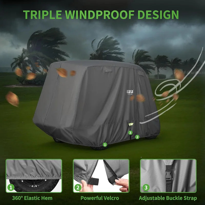 AQ10L0L Heavy Duty Golf Cart Cover for 2/4 Passengers EZGO,Club Car and Yamaha,All Weather Outdoor Protection Weatherproof