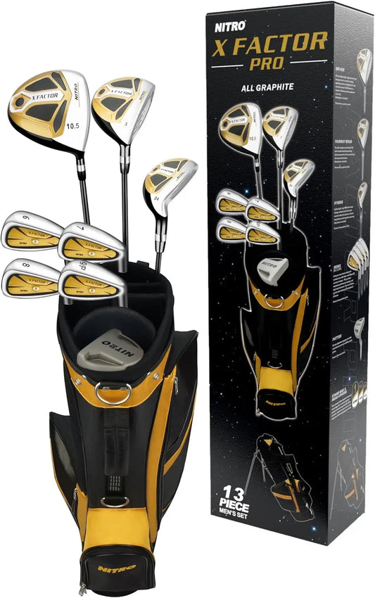 X Factor 13 Piece Golf Set All Graphite Men's, Right Handed, Gold/Silver
