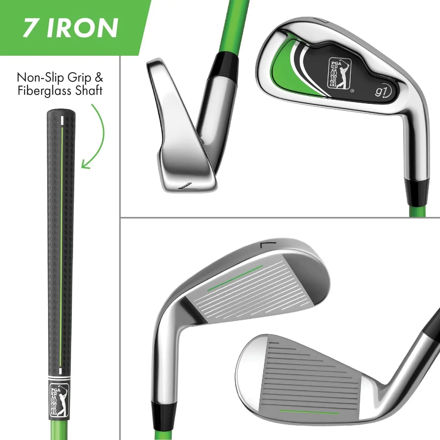 Kids Green Golf Club Set with 3 Clubs, Golf Bag & 5 Total Pieces | Golf Clubs and Sets for Heights 3'6" - 4'1