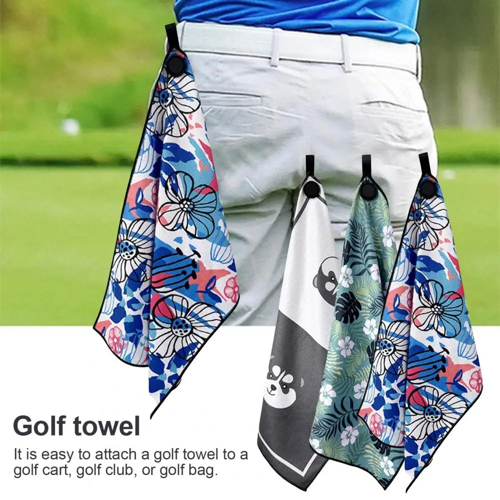 Golf Towel Magnetic Microfiber Waffle Golf Bag Towel Printed Golf Ball Cleaner Wet and Dry Dual Cleaning Towel 골프용품 악세사리