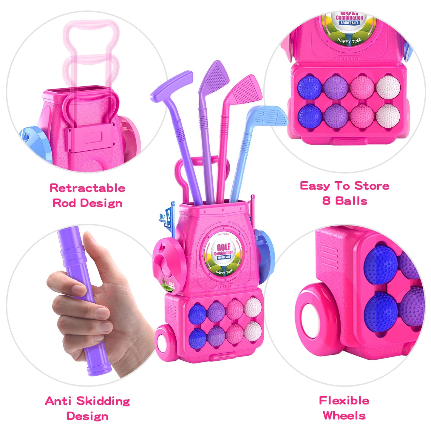 Toddler Golf Set Kids Golf Clubs with 8 Balls 4 Golf Sticks, 2 Practice Holes and a Putting Mat Toys for 3-6+Years Old Girls