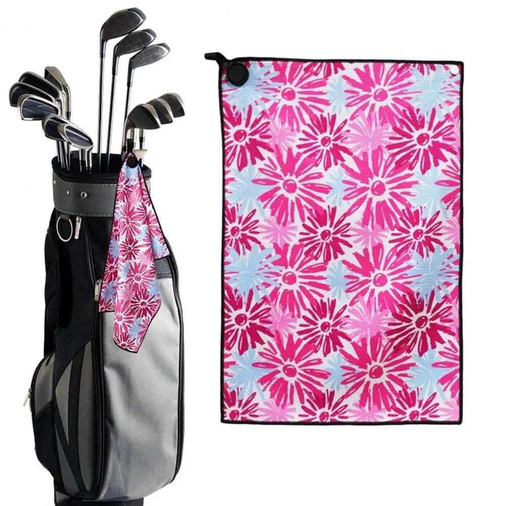 Golf Towel Magnetic Microfiber Waffle Golf Bag Towel Printed Golf Ball Cleaner Wet and Dry Dual Cleaning Towel 골프용품 악세사리