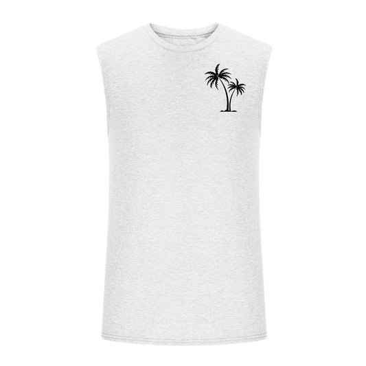 Men s Summer Casual Tank Tops Palm Leaf Print Sleeveless Round Neck Workout Gym Vest Beachwear Coconut Tree Pattern Shirt