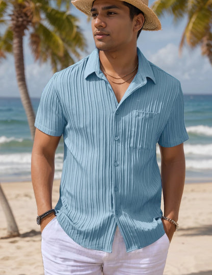 Men's Button-Up Textured Short Sleeve Casual Shirt with Pockets, Lightweight and Breathable, Perfect for Everyday Summer Wear
