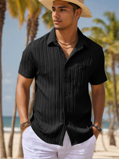 Men's Button-Up Textured Short Sleeve Casual Shirt with Pockets, Lightweight and Breathable, Perfect for Everyday Summer Wear