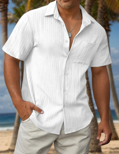Men's Button-Up Textured Short Sleeve Casual Shirt with Pockets, Lightweight and Breathable, Perfect for Everyday Summer Wear