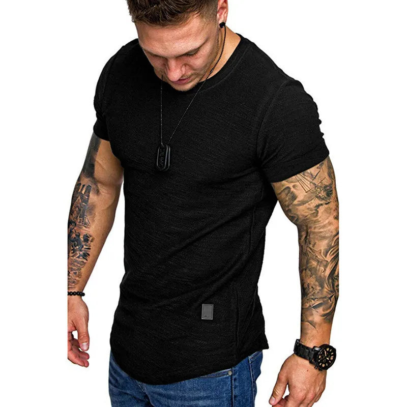 Men's Casual Fashion Solid o Neck t-Shirt Summer Bodybuilding Sports Running t-Shirt Fitness Short-Sleeve Crossfit Exercise Top