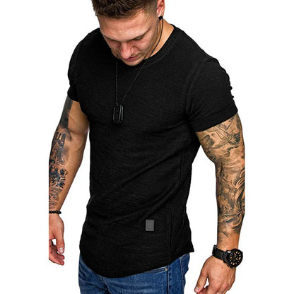 Men's Casual Fashion Solid o Neck t-Shirt Summer Bodybuilding Sports Running t-Shirt Fitness Short-Sleeve Crossfit Exercise Top