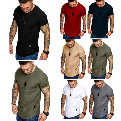 Men's Casual Fashion Solid o Neck t-Shirt Summer Bodybuilding Sports Running t-Shirt Fitness Short-Sleeve Crossfit Exercise Top