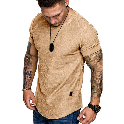Men's Casual Fashion Solid o Neck t-Shirt Summer Bodybuilding Sports Running t-Shirt Fitness Short-Sleeve Crossfit Exercise Top