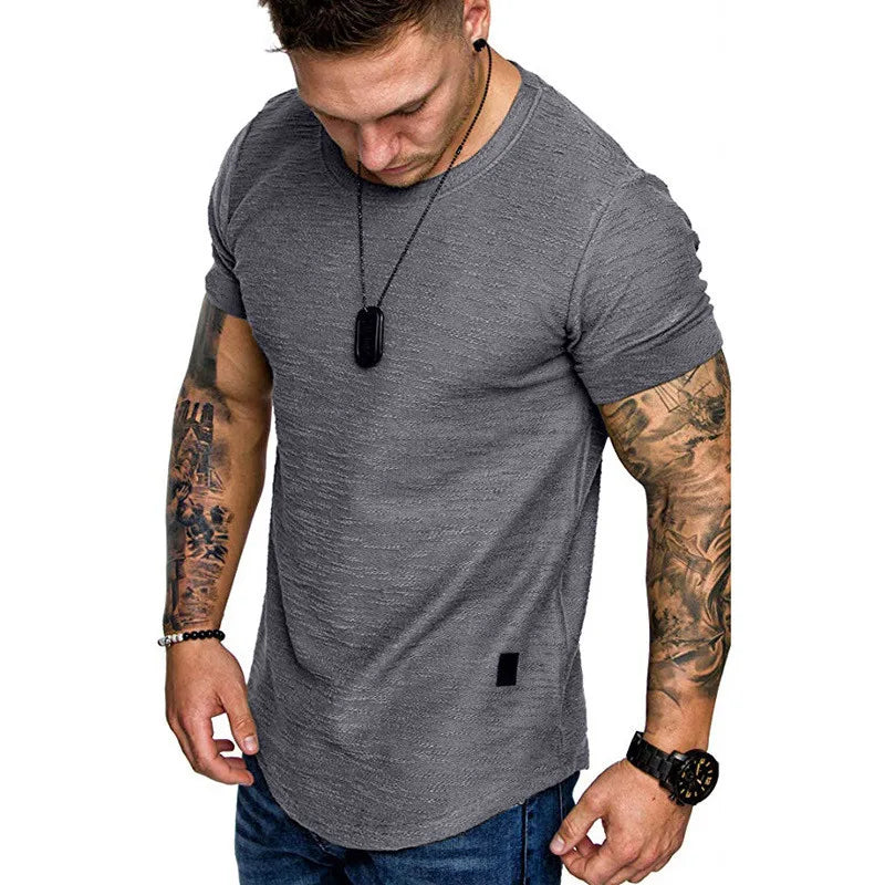 Men's Casual Fashion Solid o Neck t-Shirt Summer Bodybuilding Sports Running t-Shirt Fitness Short-Sleeve Crossfit Exercise Top