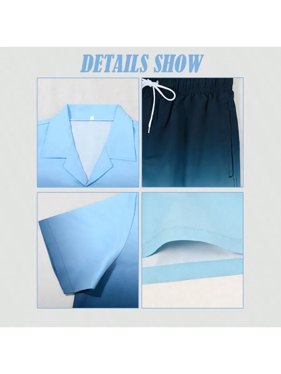 2pcs Men's Casual Summer Outfits, Color Block Short Sleeve T-Shirt & Drawstring Shorts Set, Beach Sports Exercise  Short Clothin