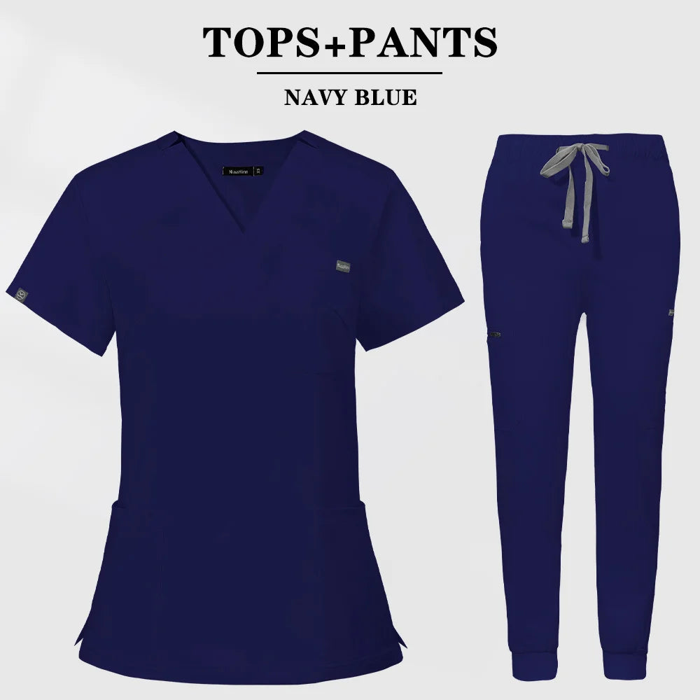 Multicolor Scrubs Uniform Short Sleeve Tops+Pants Nursing Uniform Women Pet Shop Doctor Scrub Medical Surgery Workwear Scrub Set