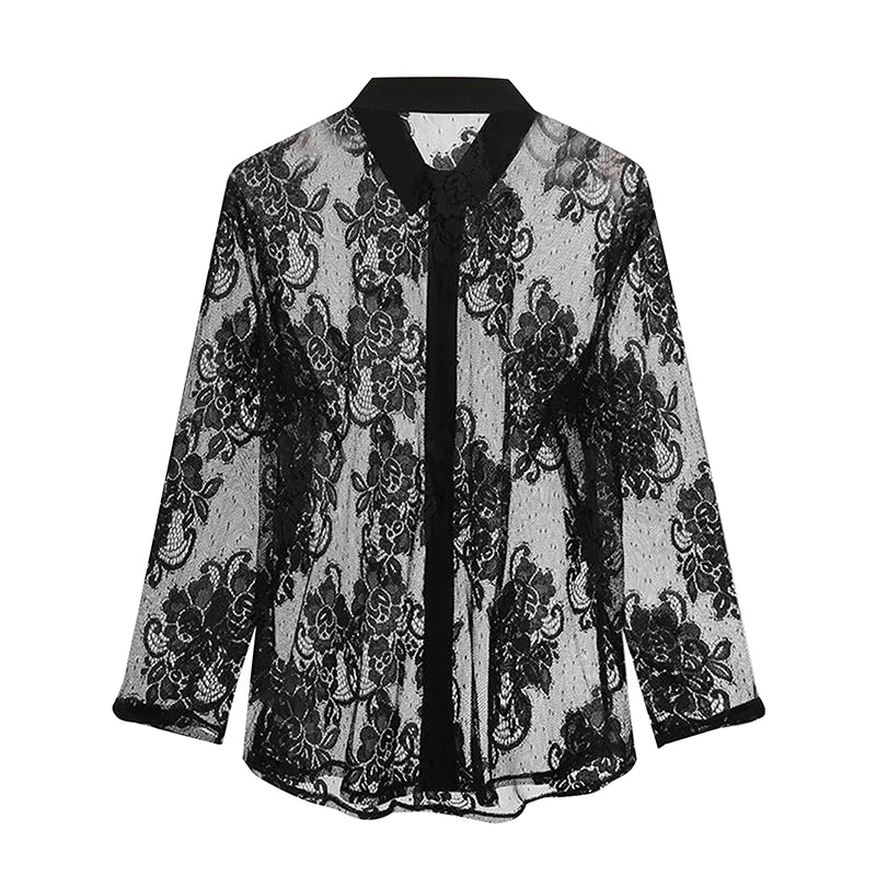 Men s Stylish Floral Print Lapel Neck Long Sleeve Button-Down Shirt with Mesh Detailing for Casual Summer Fashion