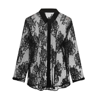 Men s Stylish Floral Print Lapel Neck Long Sleeve Button-Down Shirt with Mesh Detailing for Casual Summer Fashion