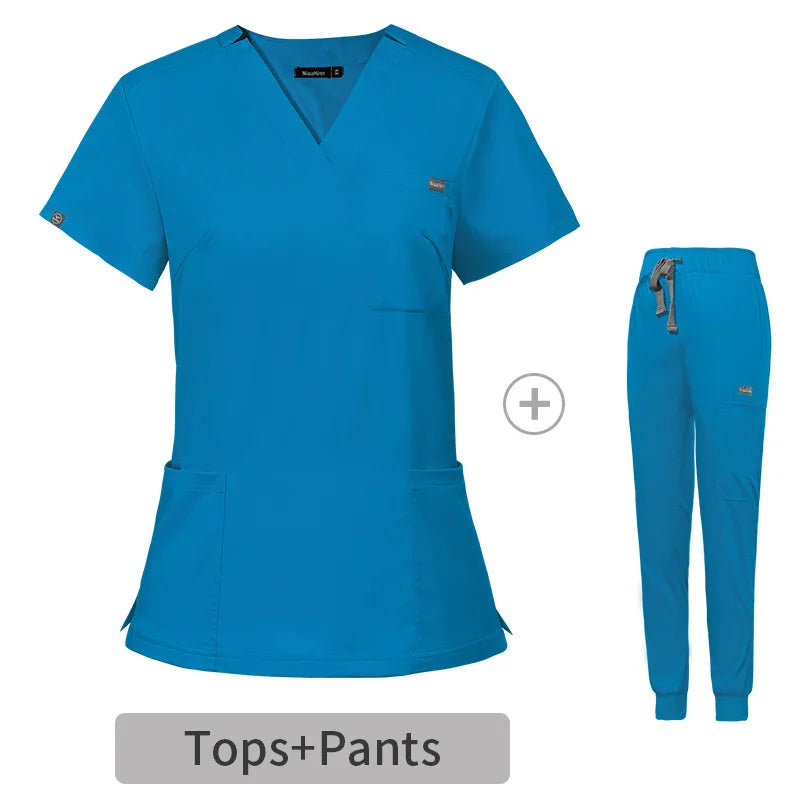 Multicolor Scrubs Uniform Short Sleeve Tops+Pants Nursing Uniform Women Pet Shop Doctor Scrub Medical Surgery Workwear Scrub Set