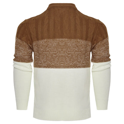Autumn Casual Color Block Long Sleeve Cable Knit Pullover Fashion Patchwork Color Chemise Casual Tops Oveersized mens clothing