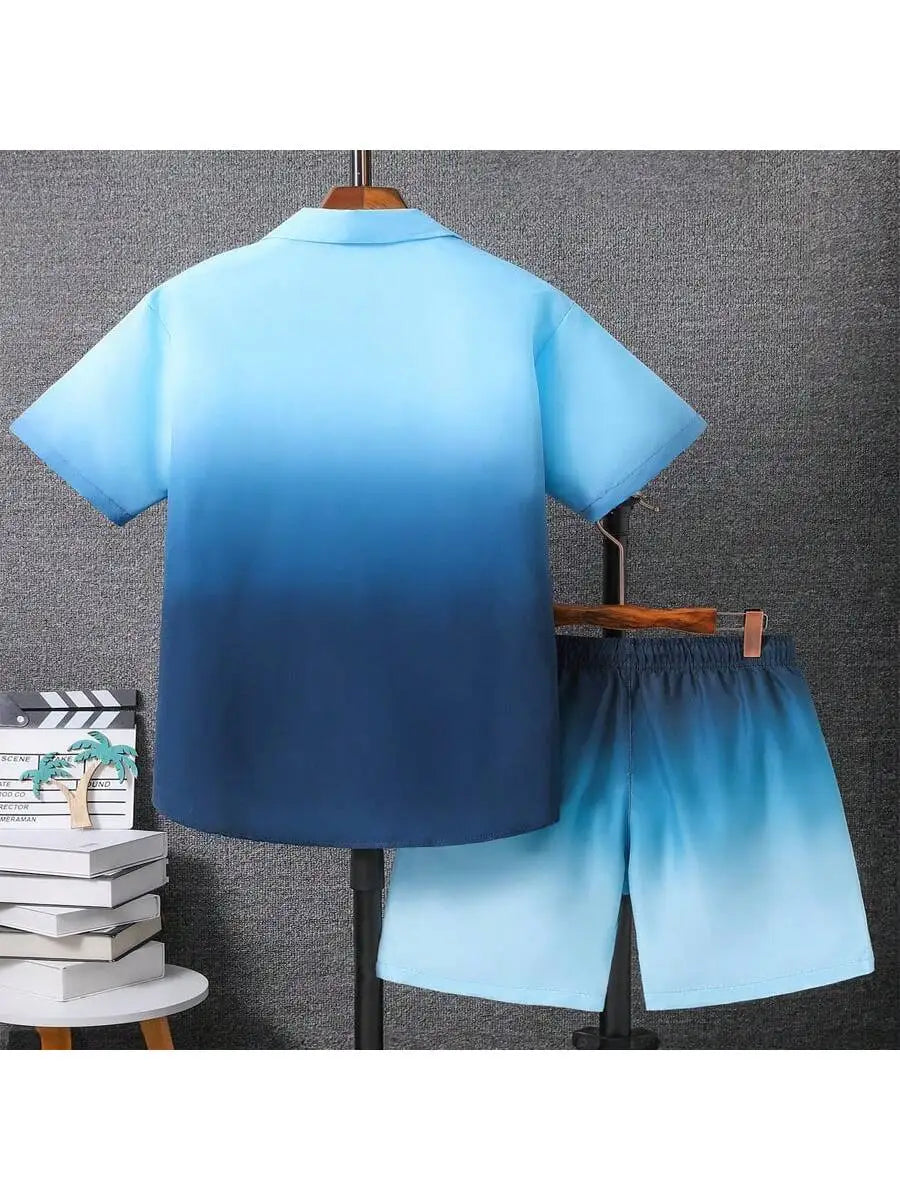 2pcs Men's Casual Summer Outfits, Color Block Short Sleeve T-Shirt & Drawstring Shorts Set, Beach Sports Exercise  Short Clothin