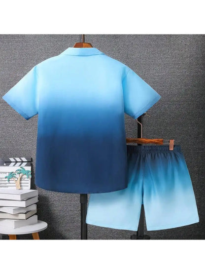 2pcs Men's Casual Summer Outfits, Color Block Short Sleeve T-Shirt & Drawstring Shorts Set, Beach Sports Exercise  Short Clothin