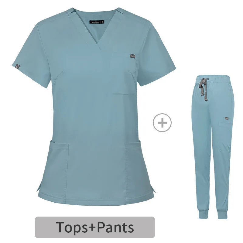 Multicolor Scrubs Uniform Short Sleeve Tops+Pants Nursing Uniform Women Pet Shop Doctor Scrub Medical Surgery Workwear Scrub Set