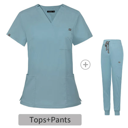 Multicolor Scrubs Uniform Short Sleeve Tops+Pants Nursing Uniform Women Pet Shop Doctor Scrub Medical Surgery Workwear Scrub Set