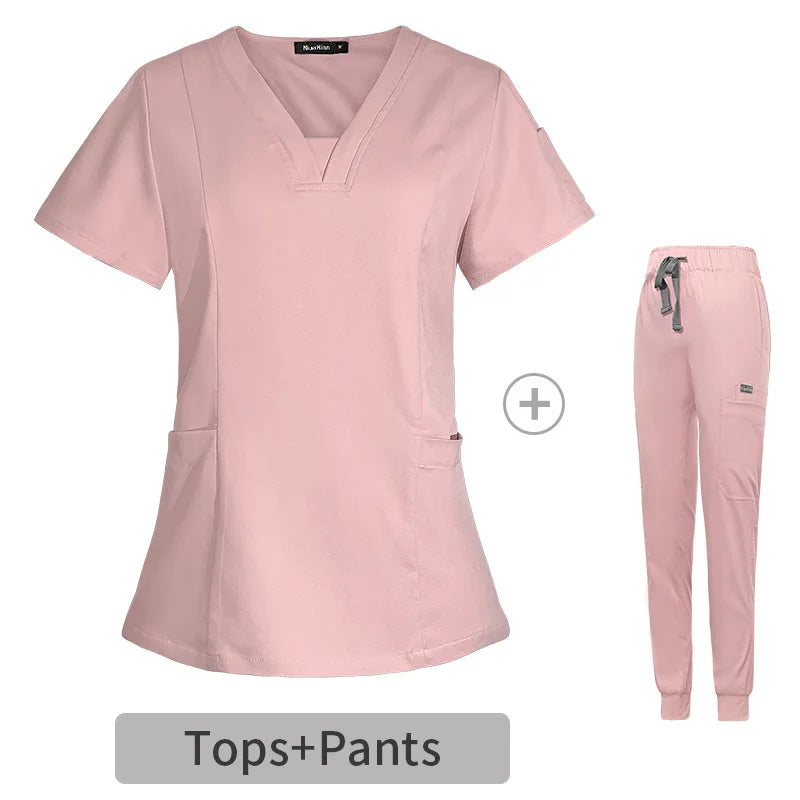 Multicolor Scrubs Uniform Short Sleeve Tops+Pants Nursing Uniform Women Pet Shop Doctor Scrub Medical Surgery Workwear Scrub Set