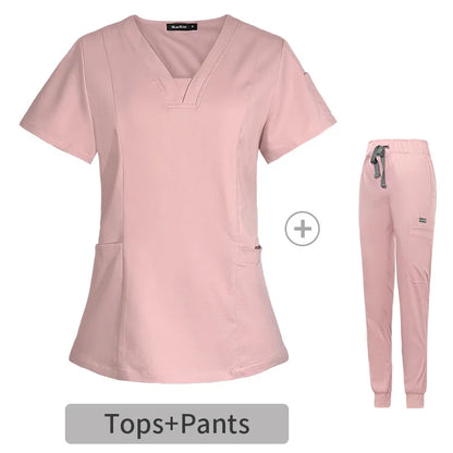 Multicolor Scrubs Uniform Short Sleeve Tops+Pants Nursing Uniform Women Pet Shop Doctor Scrub Medical Surgery Workwear Scrub Set